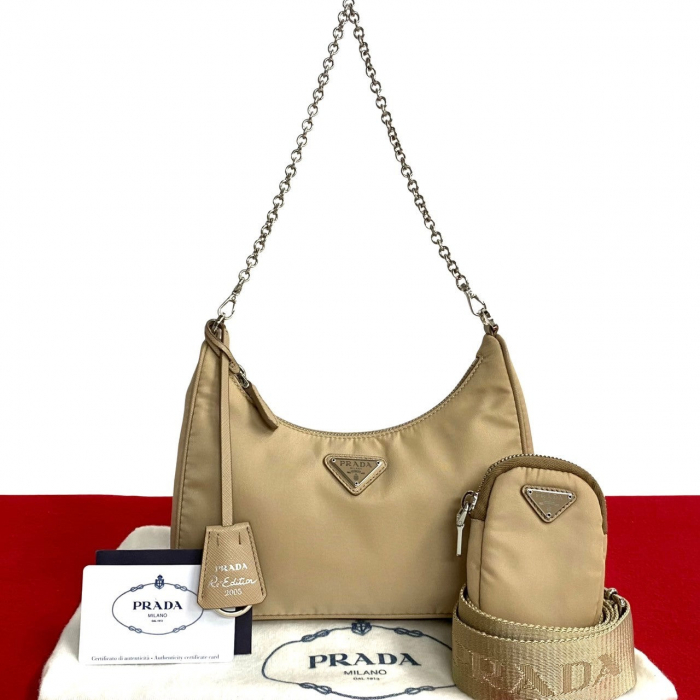 PRADA Shoulder Bag Nylon beige Re:Edition