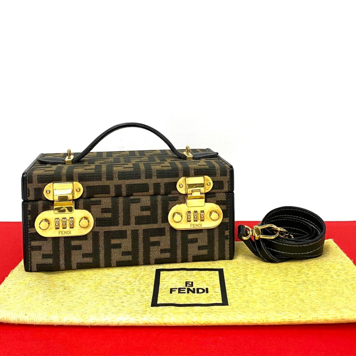FENDI Shoulder Bag canvas Brown Dial Lock Vanity