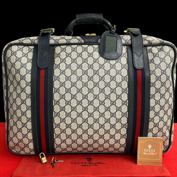 GUCCI Boston Duffel bag leather Navy Sherry line