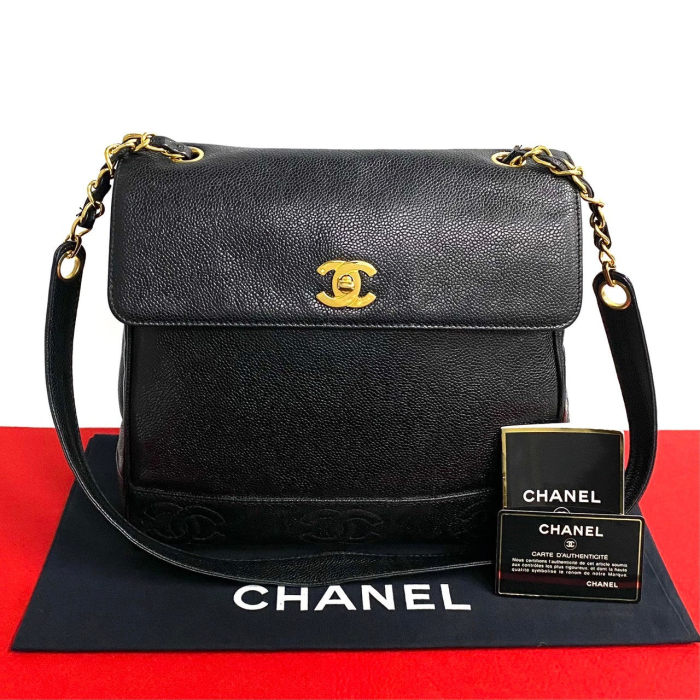 CHANEL Shoulder Bag Matt caviar skin black