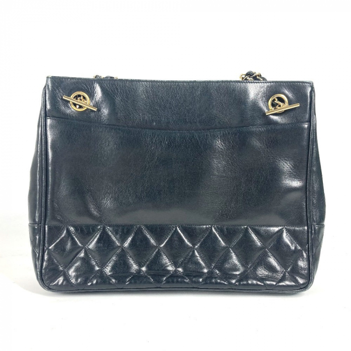 CHANEL Shoulder Bag lambskin black Quilted Matelasse Vintage WChain ba