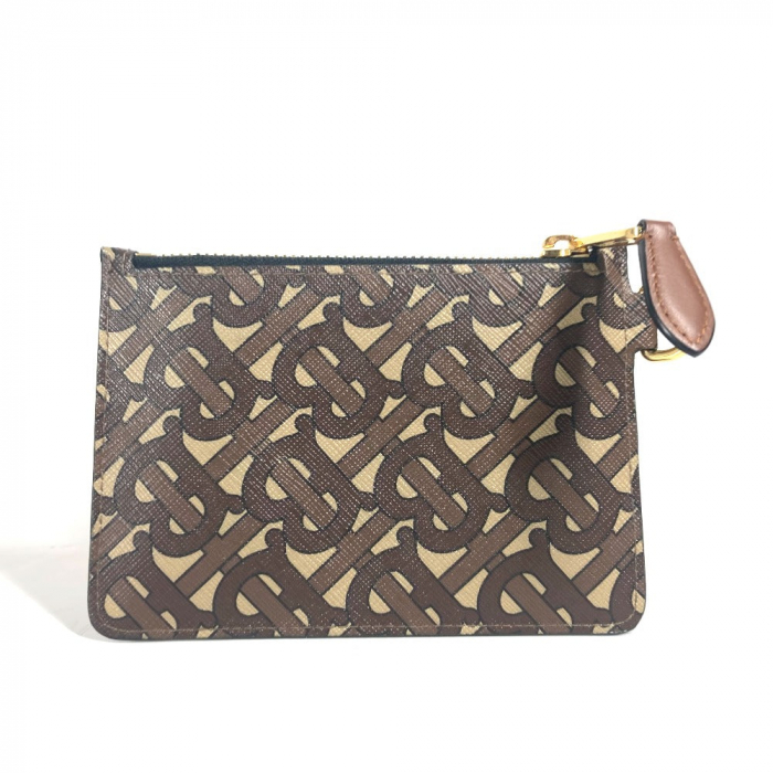 BURBERRY Pouch leather Brown TB logo Women Used Authentic