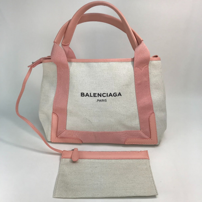BALENCIAGA Tote Bag 339933 Canvas leather Natural / light pink Navy ka