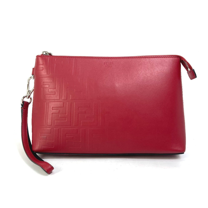 FENDI Clutch bag 7N0106 leather Red Zucca mens Used Authentic