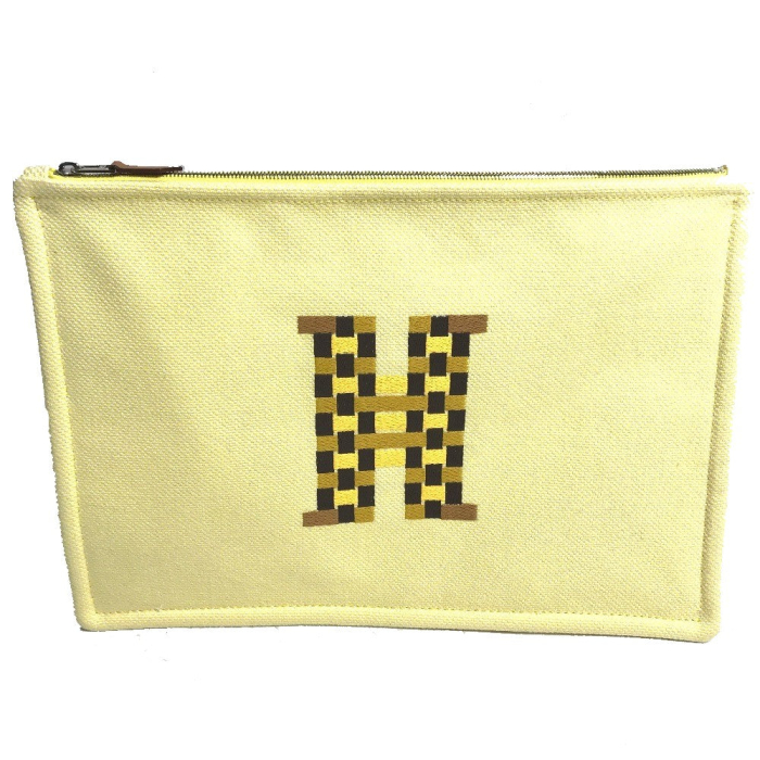 HERMES Pouch Tower ash yellow Makeup pouch Cosmetics Pouch H tissage W