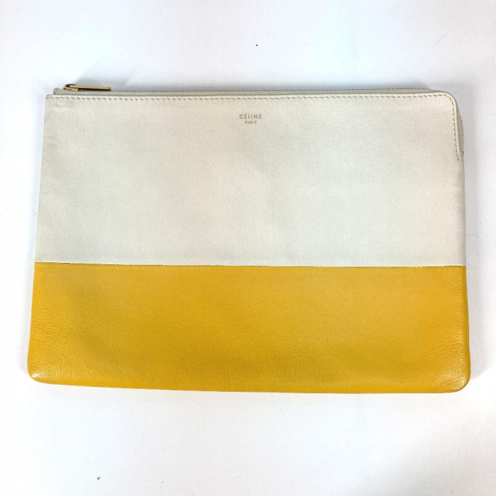 CELINE Clutch bag leather White x yellow By color