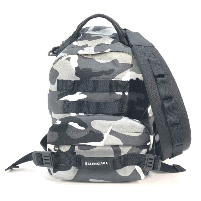 BALENCIAGA Backpack 6440312 canvas Gray x black Camouflage camouflage 