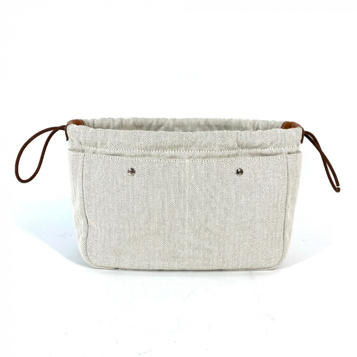 HERMES Pouch Toile Chevron Vaubarenia beige Foolby 25 Women Used Authe