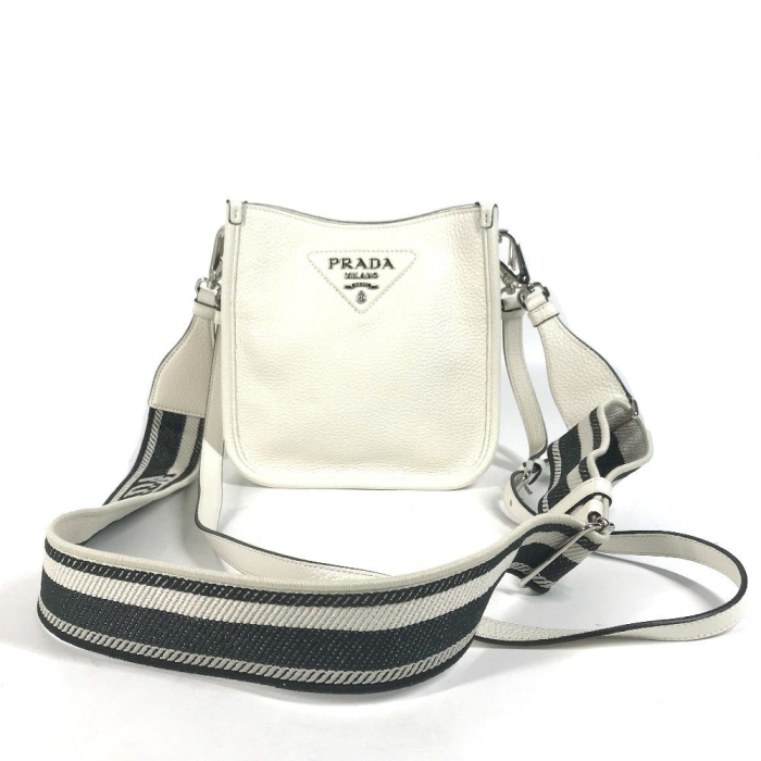 PRADA Shoulder Bag 1BH191 leather white logo Women Used Authentic