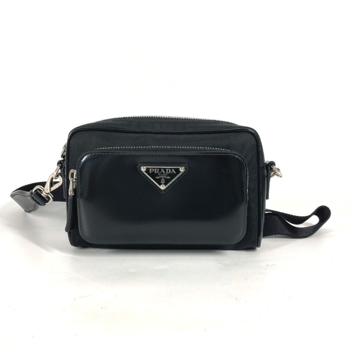 PRADA Shoulder Bag 2VH172 Leather / nylon black With porch Triangle lo