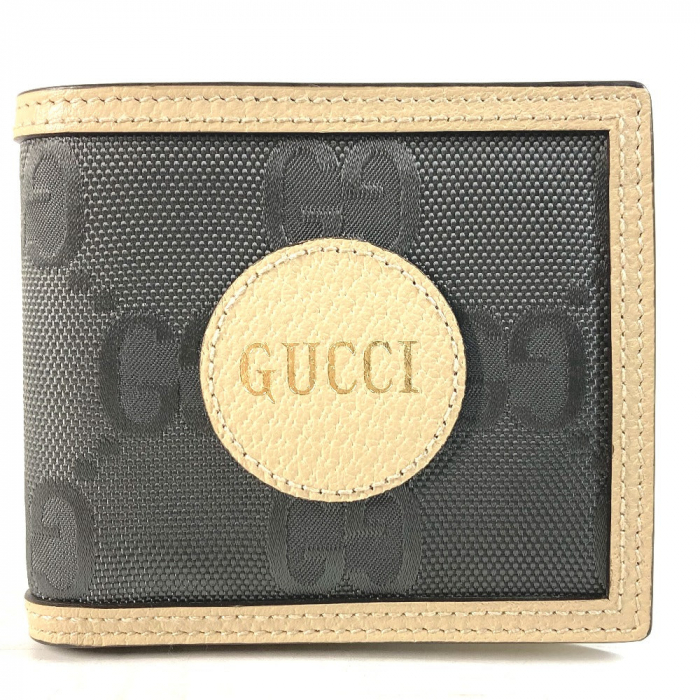GUCCI Folded wallet 625574 Nylon / leather Black x beige logo Off The 