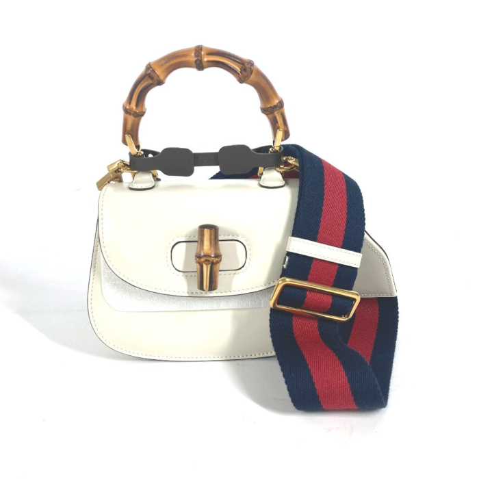 GUCCI Handbag 686864 leather white Bamboo 2WAY bag Women Used Authenti
