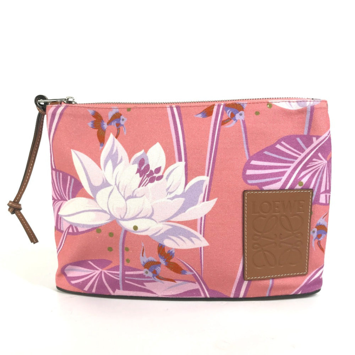 LOEWE Clutch bag Leather / canvas pink Paula's Ibiza Oblong logo Women