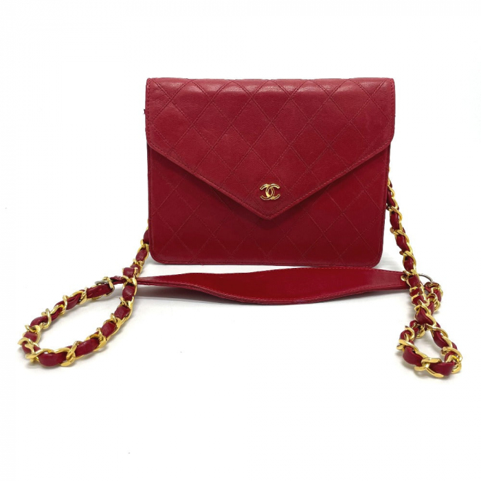 CHANEL Shoulder Bag lambskin Red x Gold Metal Bicolole COCO Mark Women