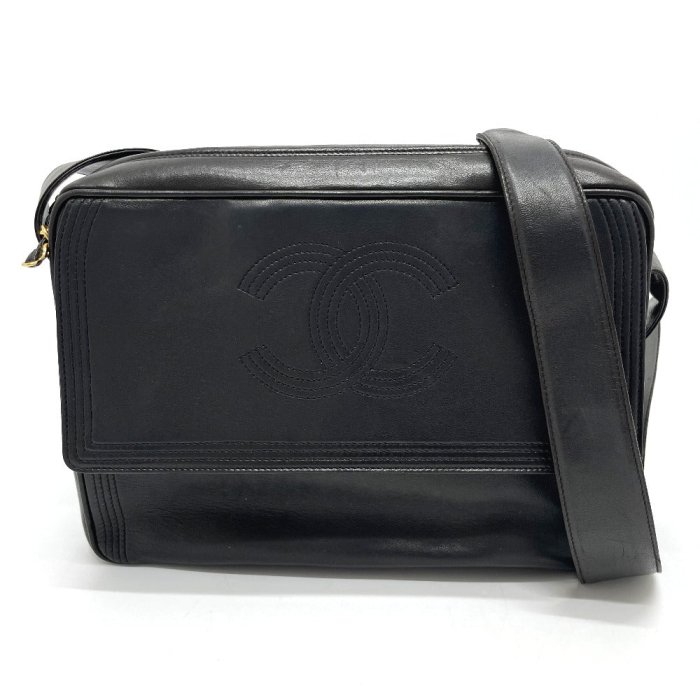 CHANEL Shoulder Bag Calfskin black bag vintage COCO Mark stitch Women 