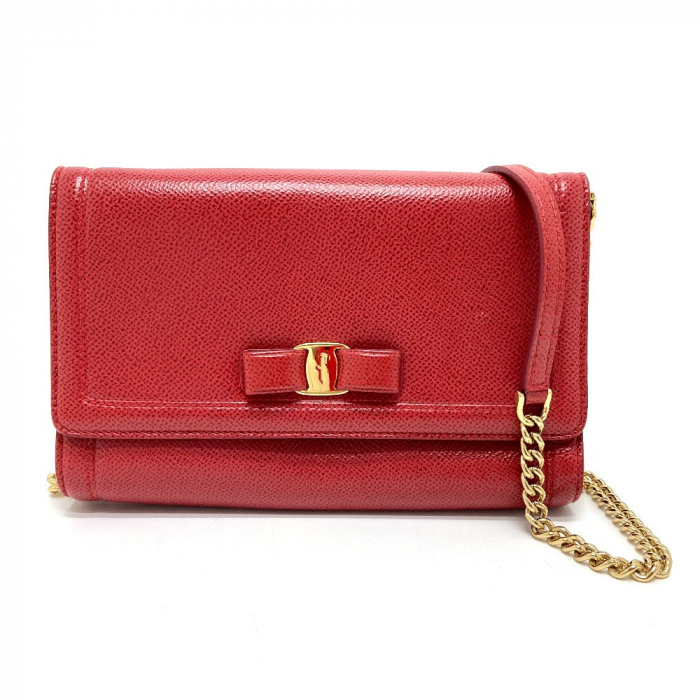Salvatore Ferragamo Shoulder Bag leather Red Vala Ribbon Clutch bag Wo
