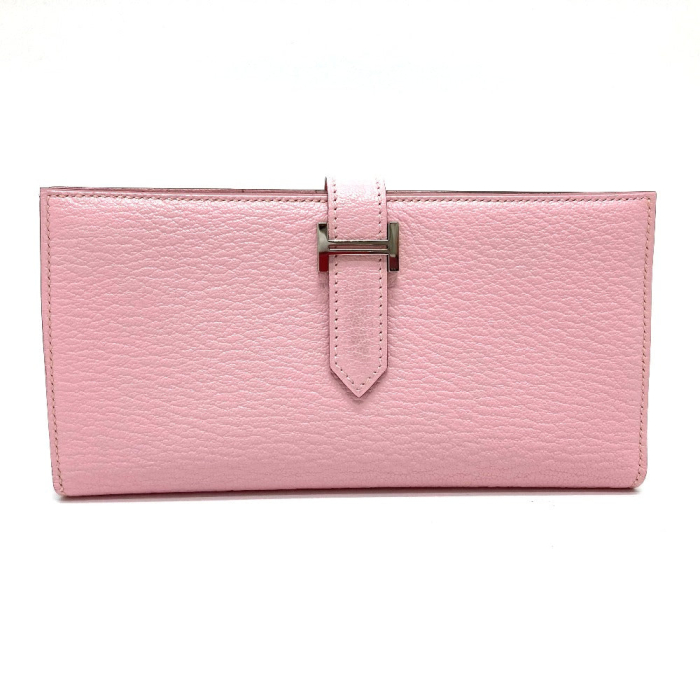 HERMES Long Wallet Purse Chevre Misol pink HMetal Beansufla
