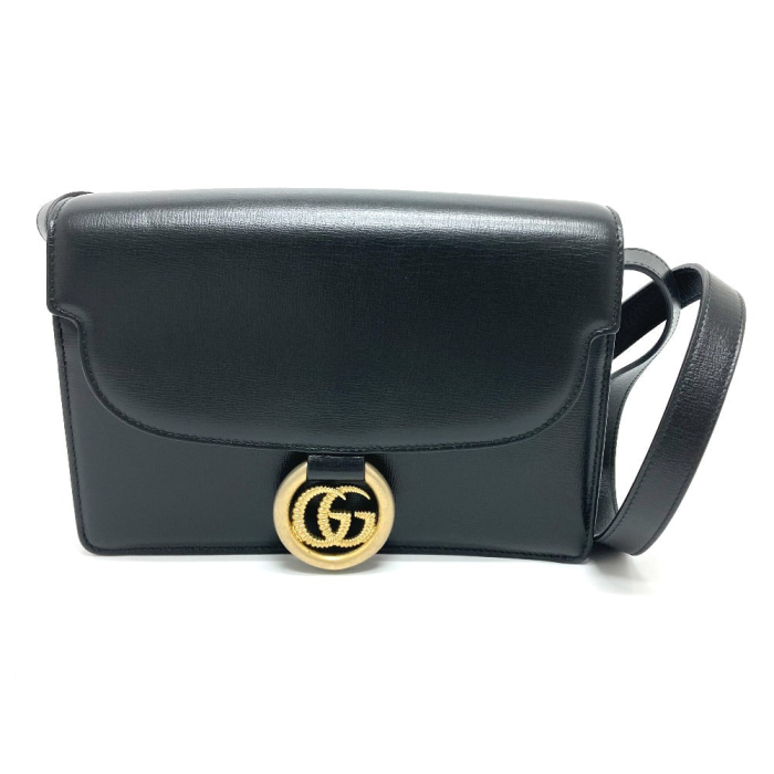 GUCCI Shoulder Bag 589474 Calf leather black GG Marmont flap Women Use