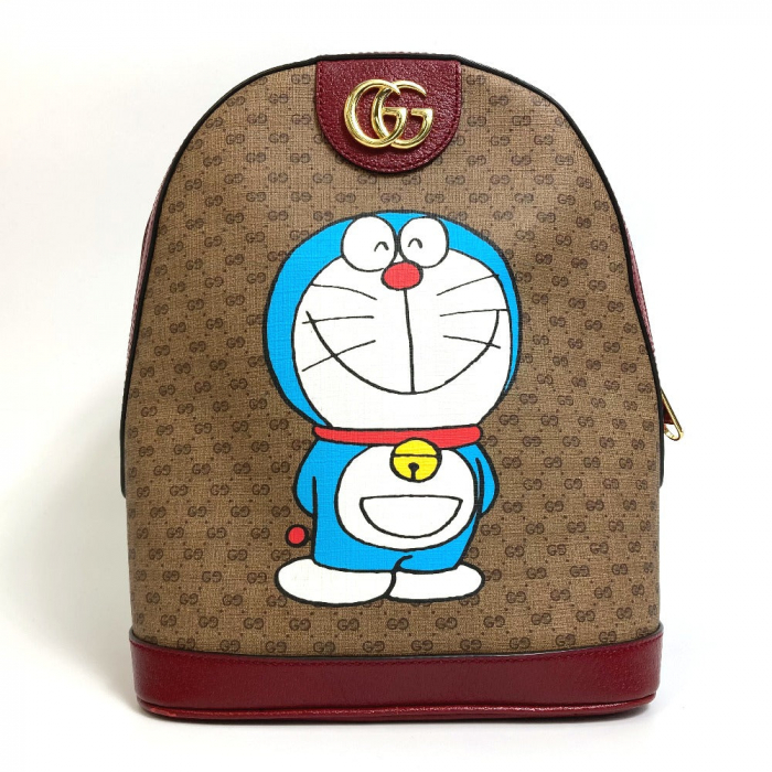 GUCCI Backpack 647816 PVC / Leather brown x wine red GG Supreme Doraem