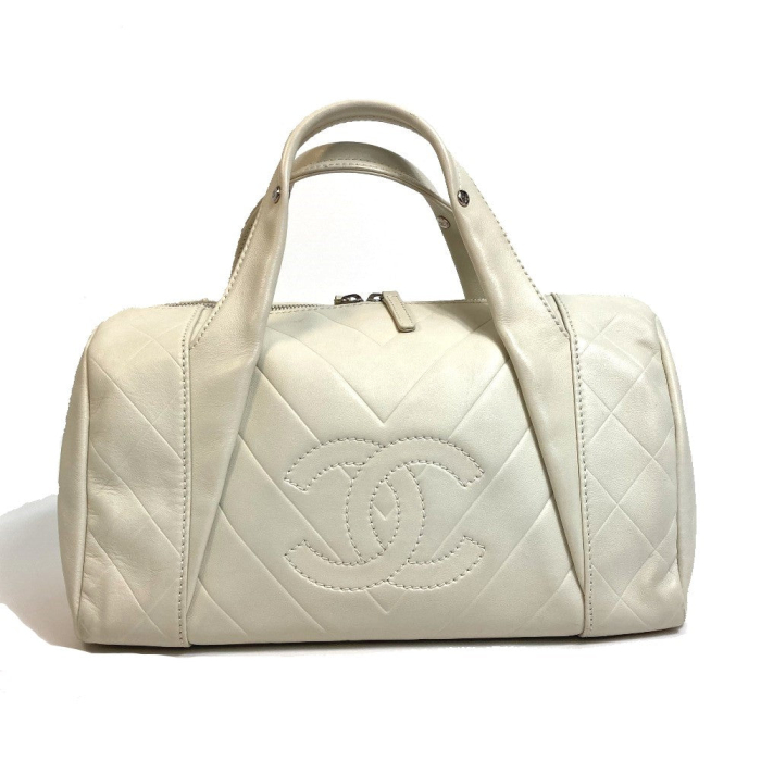 CHANEL Boston Duffel bag A30899 leather Ivory CCCOCO Mark Chevron Vsti
