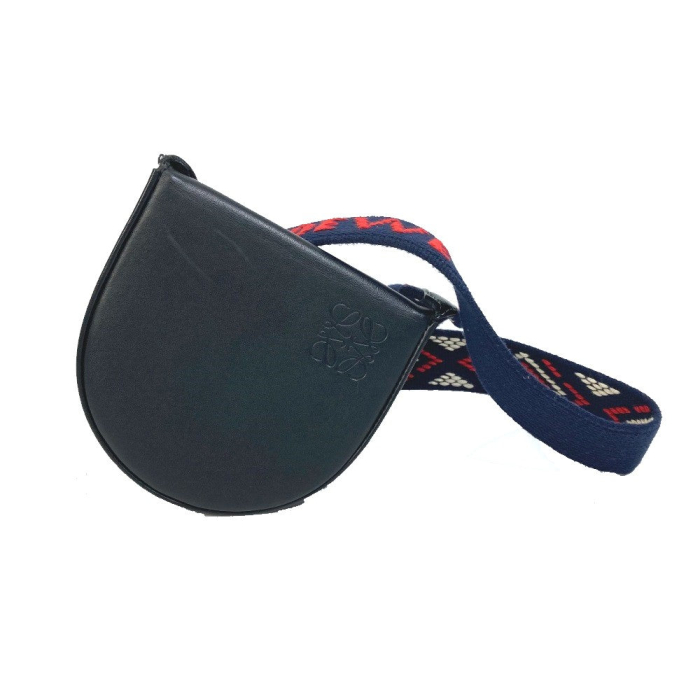 LOEWE Shoulder Bag Leather / canvas black anagram Pouch Women Used Aut