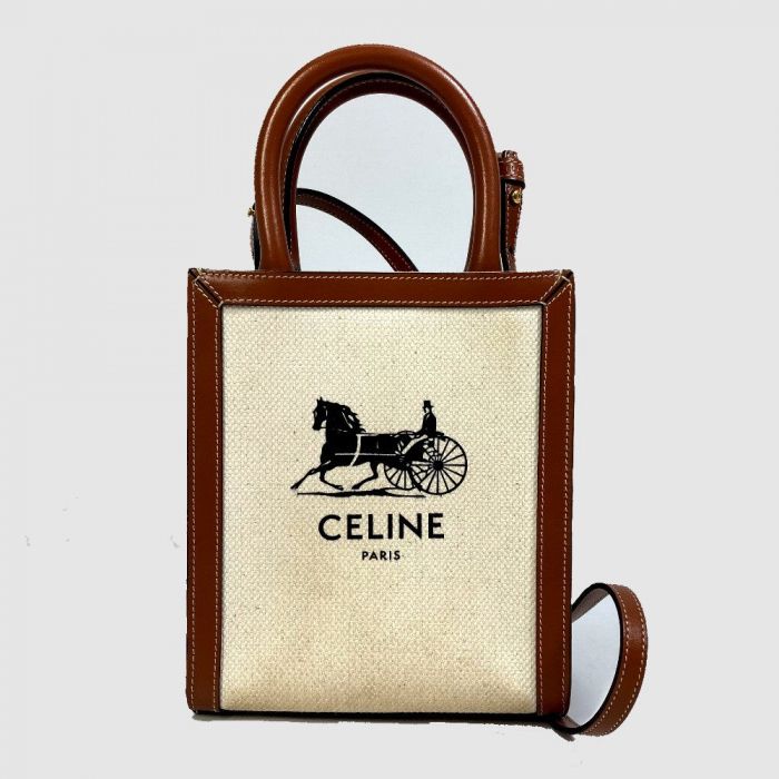 CELINE Shoulder Bag 193302DCI.02NT Canvas / leather beige Carriage Ver