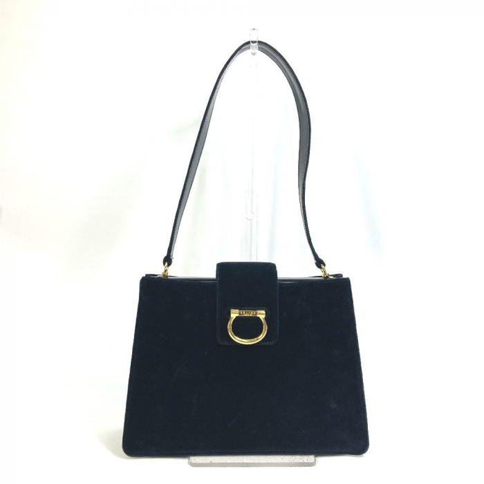 CELINE Shoulder Bag Velor / leather black Gamaguchi vintage Women Used