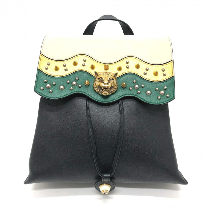 GUCCI Backpack 432266 leather black Studs Animalie Women Used Authenti
