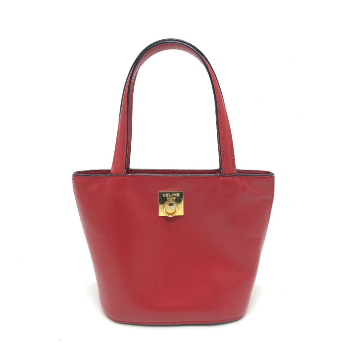 CELINE Handbag leather Red Mini tote Women Used Authentic