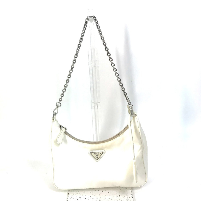 PRADA Shoulder Bag 1BH204 Nylon white Triangle logo plate Re-Edition 2