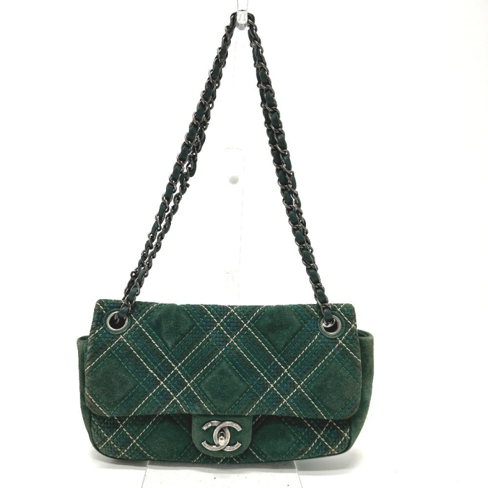 CHANEL Shoulder Bag suede green CC COCO Mark Matrasse 25 Women Used Au