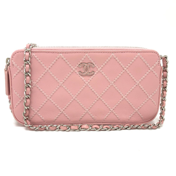CHANEL Shoulder Bag A82527 lambskin pink CC COCO Mark Matelasse Wild S