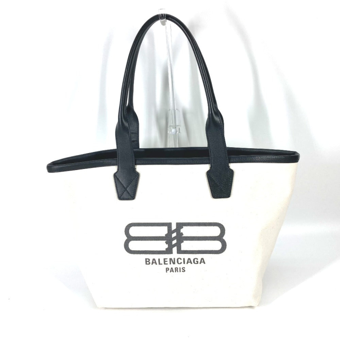 BALENCIAGA Tote Bag 692068 Canvas / leather white By color jumbo logo 