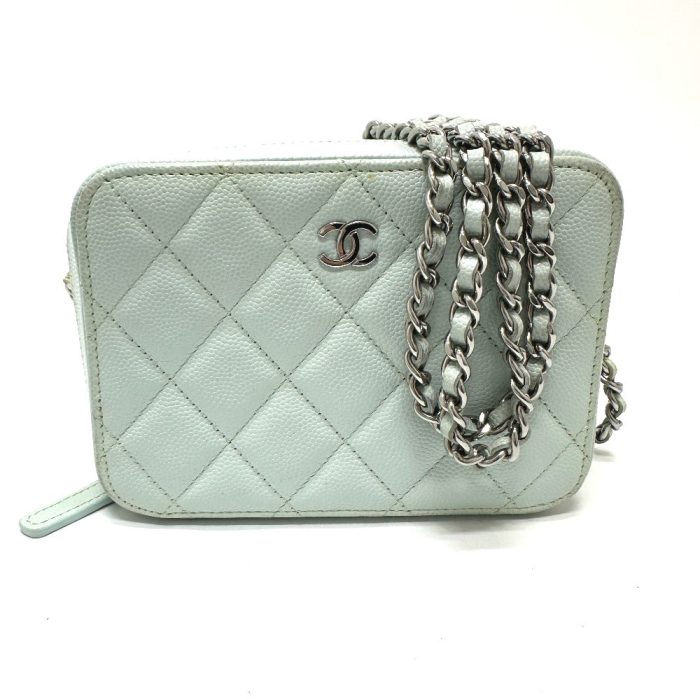 CHANEL Shoulder Bag AP2426 Caviar skin blue CC COCO Mark Matrasse came