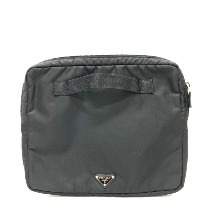 PRADA Clutch bag Nylon black Handbag PC case Triangle logo