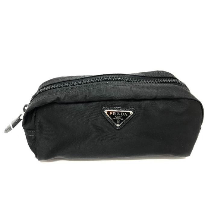 PRADA Pouch 1NA350 Nylon black Triangle logo Women Used Authentic