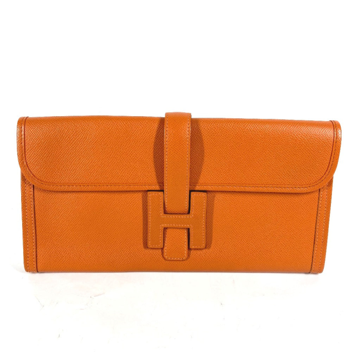 HERMES Clutch bag Epsom Orange Bag H logo Jige Elan 29 Women Used Auth