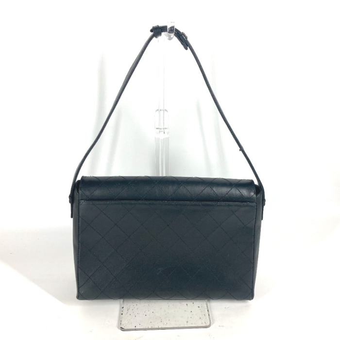 CHANEL Shoulder Bag Calf leather black Wild stitch logo matelass quilt