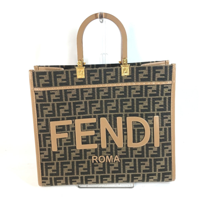 FENDI Shoulder Bag 8BH386 Leather / canvas Brown Sunshine Medium Tote 