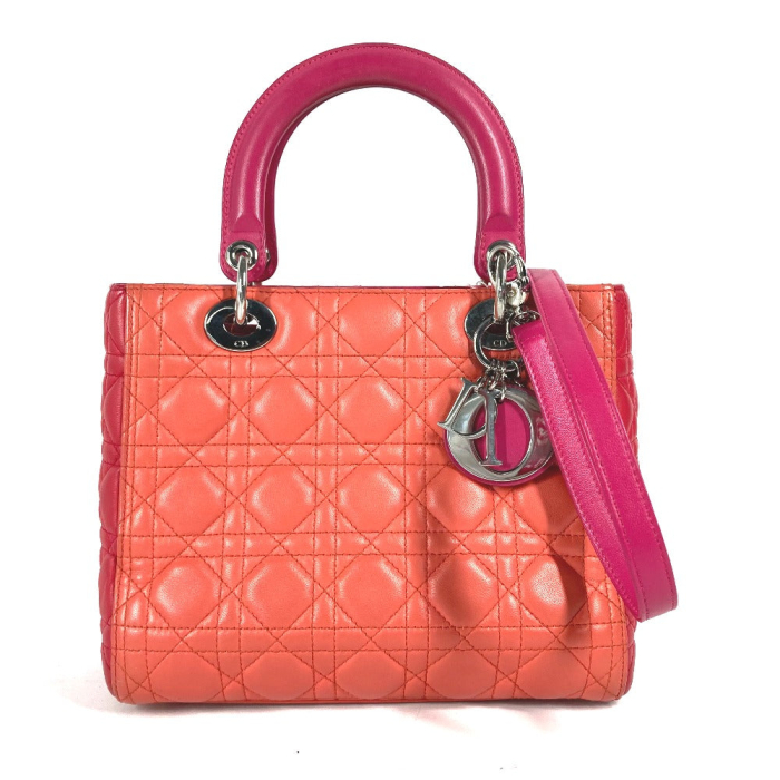 Dior Handbag lambskin pink Tricolor color Lady Dior Women Used Authent