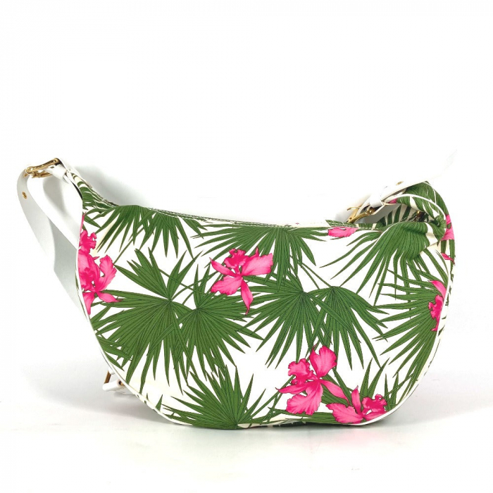 CELINE Shoulder Bag Leather / canvas green Botanical Pattern Triomphe 