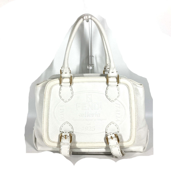 FENDI Shoulder Bag 8BN167 Roman leather white Horse Selleria logo Wome
