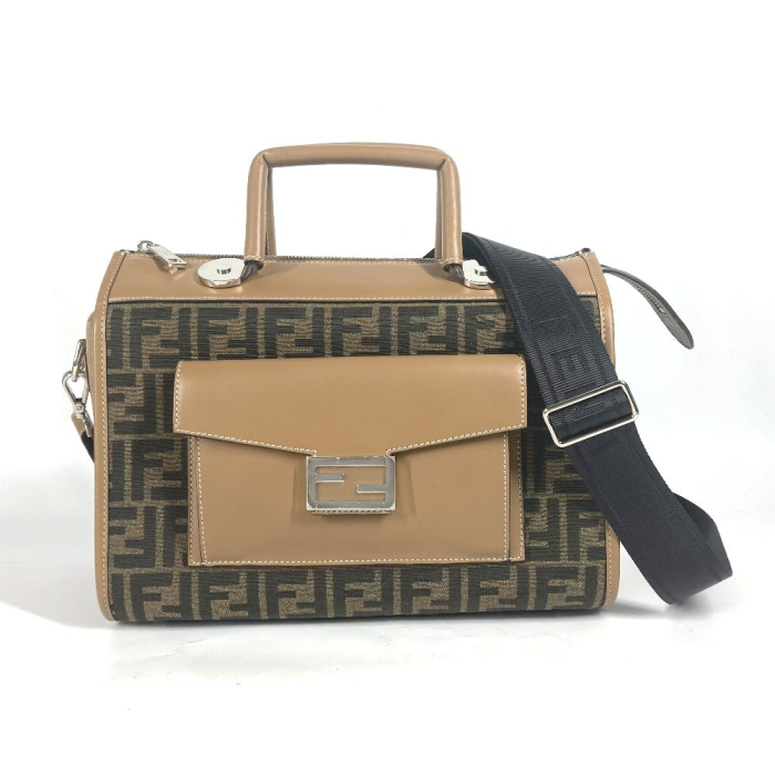FENDI Handbag 7VA571 Canvas / leather Brown Zucca SOFT TRUNK unisex(Un