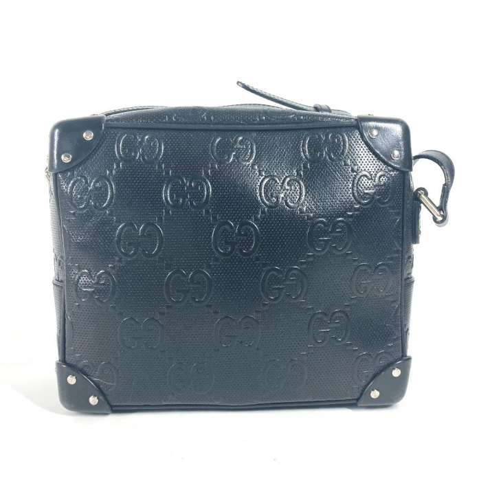 GUCCI Shoulder Bag 626363 leather black Pochette GG embossed logo mens