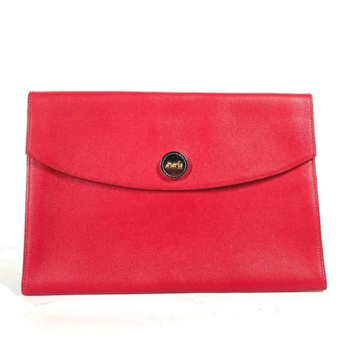 HERMES Clutch bag leather Red vintage logo