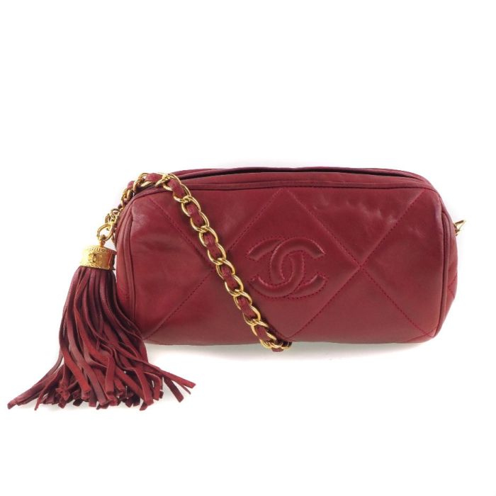 CHANEL Shoulder Bag lambskin Red Matrasse Fringe ChainShoulder Women U