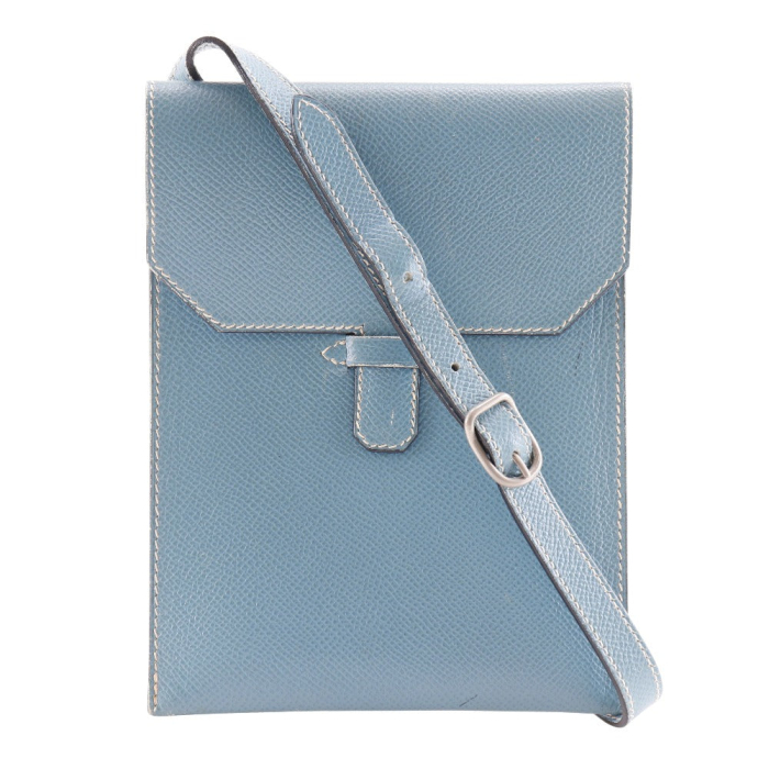 HERMES Shoulder Bag Courchevel light blue Amery