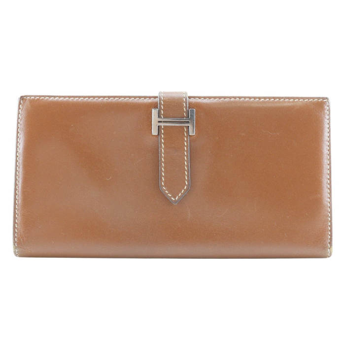 HERMES Long Wallet Purse Box scarf Brown Bean
