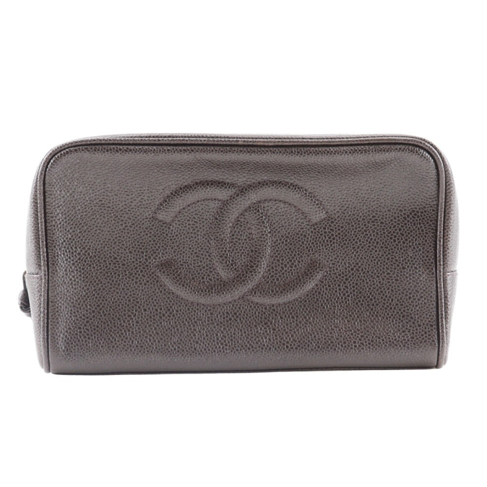 CHANEL Pouch A01996 Caviar skin Brown Cosmetic porch COCO Mark