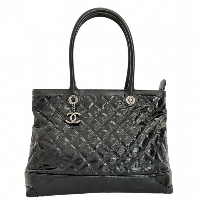 CHANEL Tote Bag Patent leather black Cambon Matrasse Women Used Authen